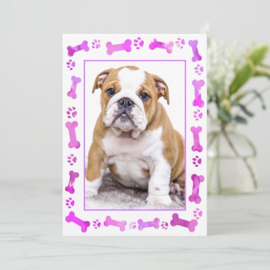 ピンクの前足が新しいペット犬の子犬のシャワーをプリント 招待状 (スタンド正面)