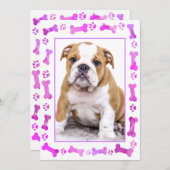 ピンクの前足が新しいペット犬の子犬のシャワーをプリント 招待状 (正面/裏面)