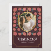 ピンクの剣と盾を掲げる中世ファンタジーウェディング サンキューカード (正面)