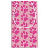 ピンクの動物の手のプリント スモールペーパーバッグ (裏面)
