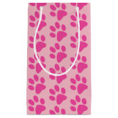 ピンクの動物の手のプリント スモールペーパーバッグ (正面)