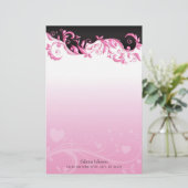 ピンクの勾配で華美な黒およびピンク 便箋 (スタンド正面)