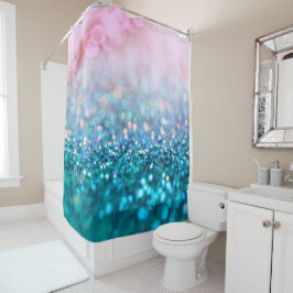 ピンクの勾配の青いティール(緑がかった色)の輝きの粋なグリッター シャワーカーテン