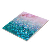 ピンクの勾配の青いティール(緑がかった色)の輝きの粋なグリッター タイル (側面)