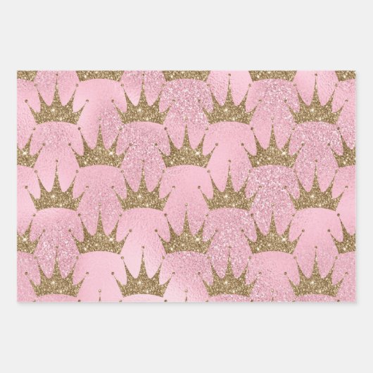 ピンクの包み紙と金の冠 ラッピングペーパーシート (正面)