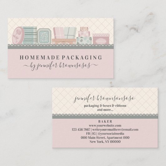 ピンクの包装棚装飾箱 名刺 (正面/裏面)