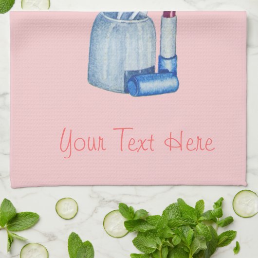 ピンクの化粧ブラシをホルダーの静止時に使用 キッチンタオル (折り畳み)