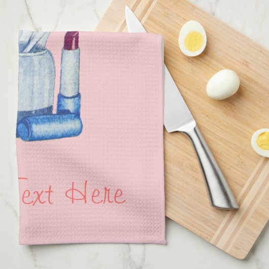 ピンクの化粧ブラシをホルダーの静止時に使用  キッチンタオル (四つ折り)