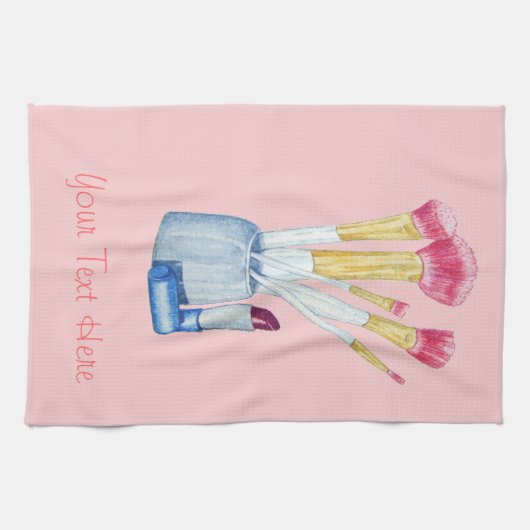 ピンクの化粧ブラシをホルダーの静止時に使用  キッチンタオル (横)