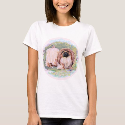 ピンクの北京犬が可愛い Tシャツ (正面)