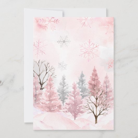 ピンクの北極動物の赤ちゃんシャワー 招待状 (裏面)