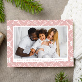 ピンクの北欧スノーフレークのパターン写真 シーズンカード