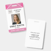 ピンクの医師老人保安気に写真ID バッジ (正面＆裏面)