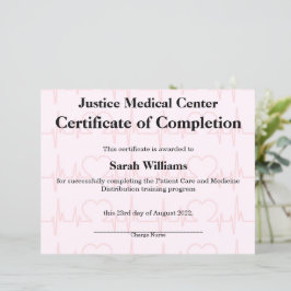 ピンクの医療又は看護修了証明書