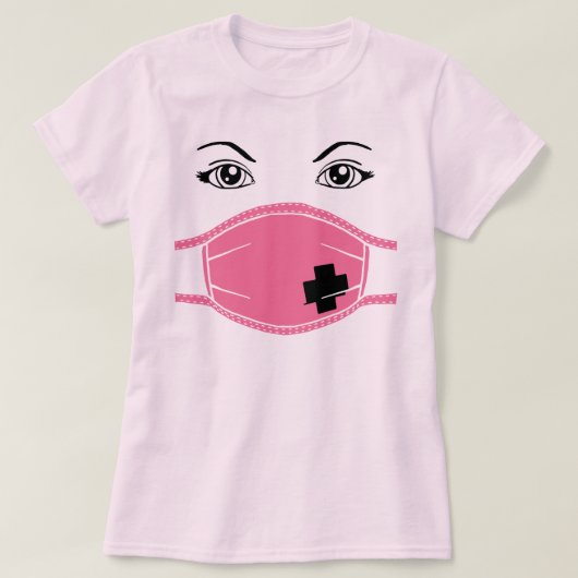 ピンクの医療用マスクグラフィック Tシャツ (デザイン正面)