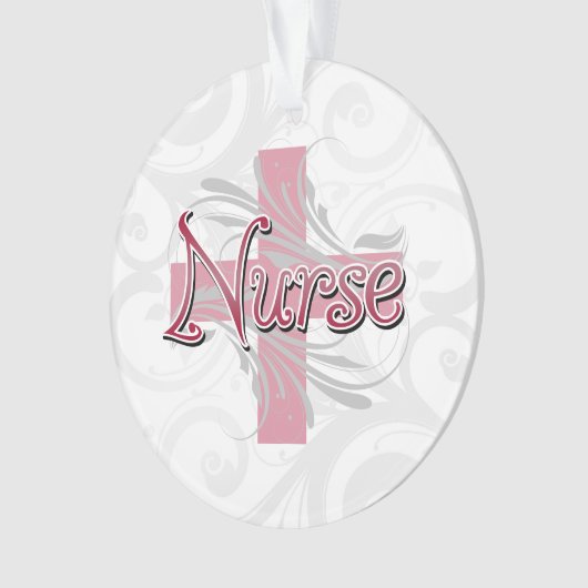 ピンクの十字または渦巻のナース オーナメント (正面)