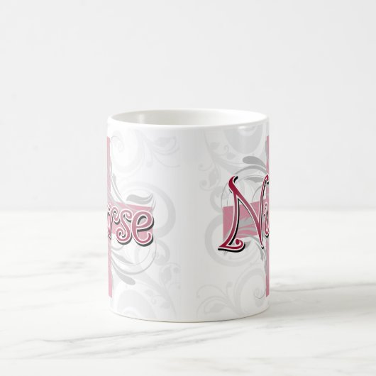 ピンクの十字または渦巻のナース コーヒーマグカップ (中央)