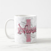 ピンクの十字または渦巻のナース コーヒーマグカップ (左)