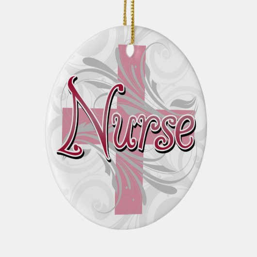ピンクの十字または渦巻のナース セラミックオーナメント (右)
