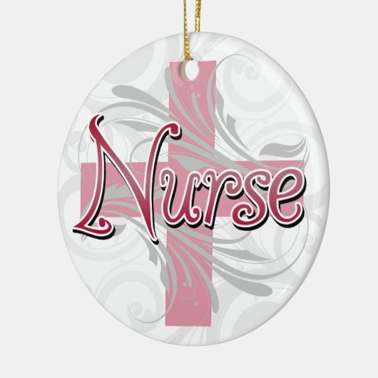 ピンクの十字または渦巻のナース セラミックオーナメント (左)