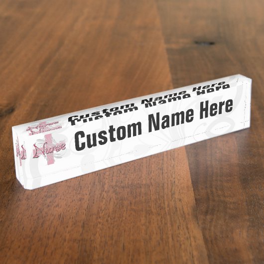 ピンクの十字または渦巻のナース デスクネームプレート (側面)