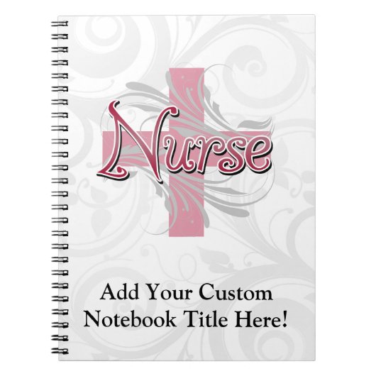 ピンクの十字または渦巻のナース ノートブック (正面)