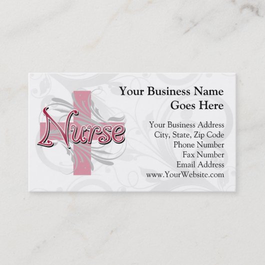 ピンクの十字または渦巻のナース 名刺 (正面)