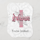 ピンクの十字または渦巻のナース 招待状 (正面/裏面)