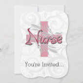 ピンクの十字または渦巻のナース 招待状 (正面)