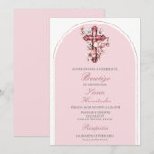 ピンクの十字架 洗礼 スペイン語 招待状 (正面/裏面)