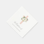 ピンクの十字花と白い花 | 女の子の洗礼 スタンダードカクテルナプキン (角)