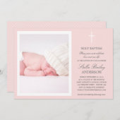 ピンクの十字%PIPE%の洗礼の招待状 招待状 (正面/裏面)