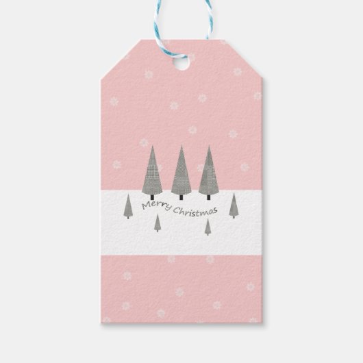 ピンクの千鳥格子のメリークリスマスパターン ギフトタグ (正面)