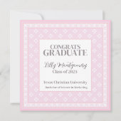 ピンクの卒業お知らせスクエア 招待状 (正面)