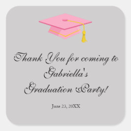 ピンクの卒業の帽子はステッカーのあたりの感謝していしています スクエアシール