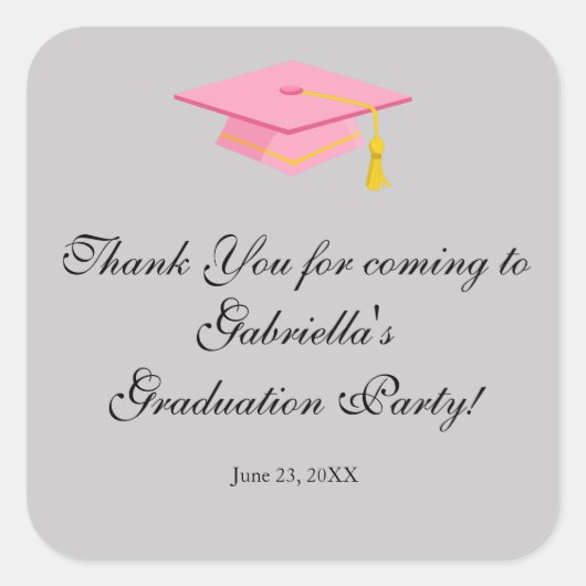 ピンクの卒業の帽子はステッカーのあたりの感謝していしています スクエアシール (正面)