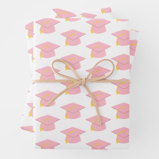 ピンクの卒業キャップと白い背景ギフト ラッピングペーパーシート (インサイチュ)
