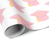 ピンクの卒業キャップと白い背景ギフト ラッピングペーパー (ロールコーナー)