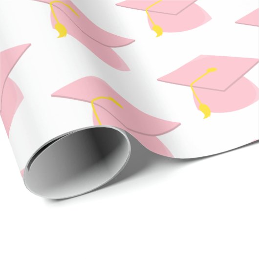 ピンクの卒業キャップと白い背景ギフト ラッピングペーパー (ロールコーナー)