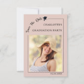 ピンクの卒業パーティーお知らせ Save the Date セーブザデート (正面)