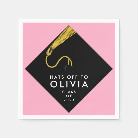 ピンクの卒業パーティー・ナプキン スタンダードカクテルナプキン (正面)