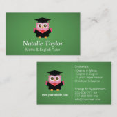 ピンクの卒業フクロウ、個人の家庭教師、先生 名刺 (正面/裏面)