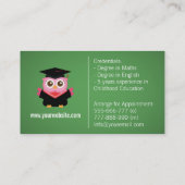 ピンクの卒業フクロウ、個人の家庭教師、先生 名刺 (裏面)