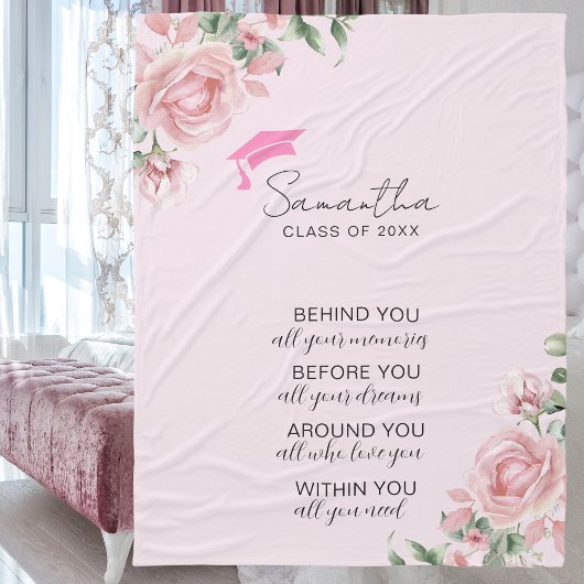 ピンクの卒業ブランケット フリースブランケット