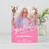 ピンクの卒業写真が卒業発表 招待状 (スタンド正面)
