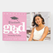 ピンクの卒業写真のグレーシンプルキャップはっきりしたモダン 横断幕 (横)