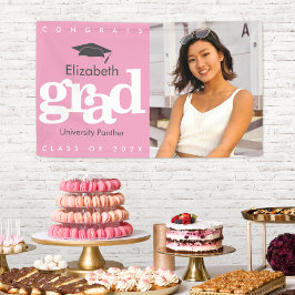 ピンクの卒業写真のグレーシンプルキャップはっきりしたモダン 横断幕