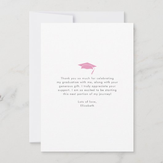 ピンクの卒業写真はっきりしたタイポグラフィシモダンック サンキューカード (裏面)