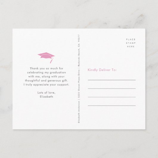 ピンクの卒業写真はっきりしたタイポグラフィ感謝していユー ポストカード (裏面)