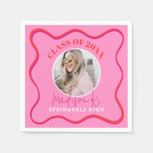 ピンクの卒業写真ナプキンクラス スタンダードカクテルナプキン (正面)